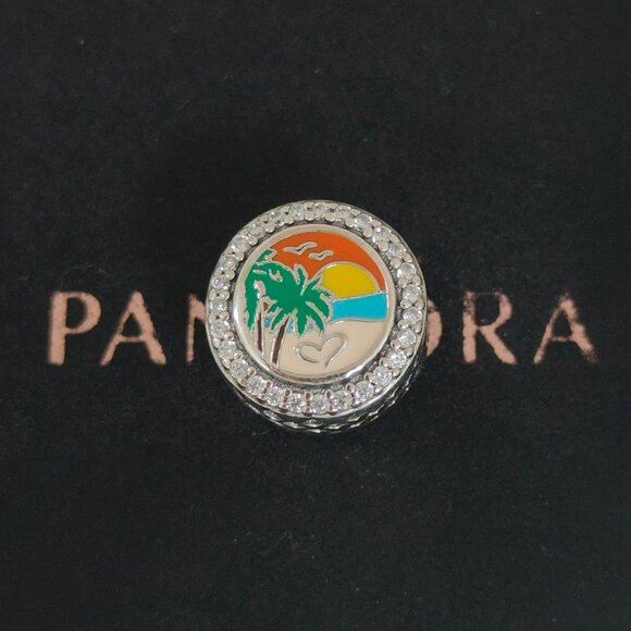 Pandora Engravable Beach Heart Scene Charm Bead S925 Silver with box - Picture 1 of 8